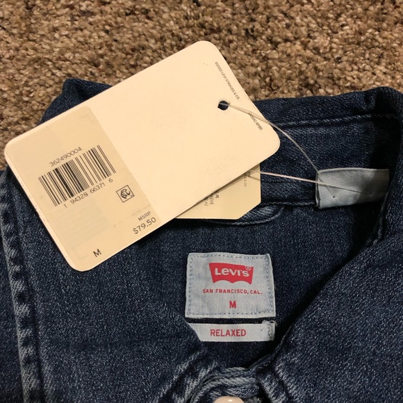 Levis Mens Denim Pearl Snap Western work Shirt Size M Dark Wash Long Sleeve NWT! - Picture 6 of 9